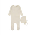 Mema Knits Ivory (w/ Picot Edge) Honeycomb Waffle Trimmed Footie + Bonnet