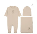 Mema Knits Light Beige - Otter Vintage Bunny Print Three Piece Set