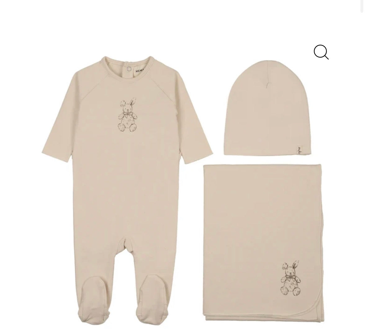 Mema Knits Light Beige - Otter Vintage Bunny Print Three Piece Set