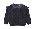 Analogie Navy Print Sweet Campaign Denim Collar Ruffle Sweatshirt