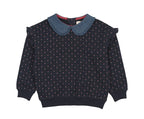 Analogie Navy Print Sweet Campaign Denim Collar Ruffle Sweatshirt
