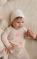 Mema Knits Baby Blush - Neon Pink Cherry Embroidered Cherry Footie + Beanie