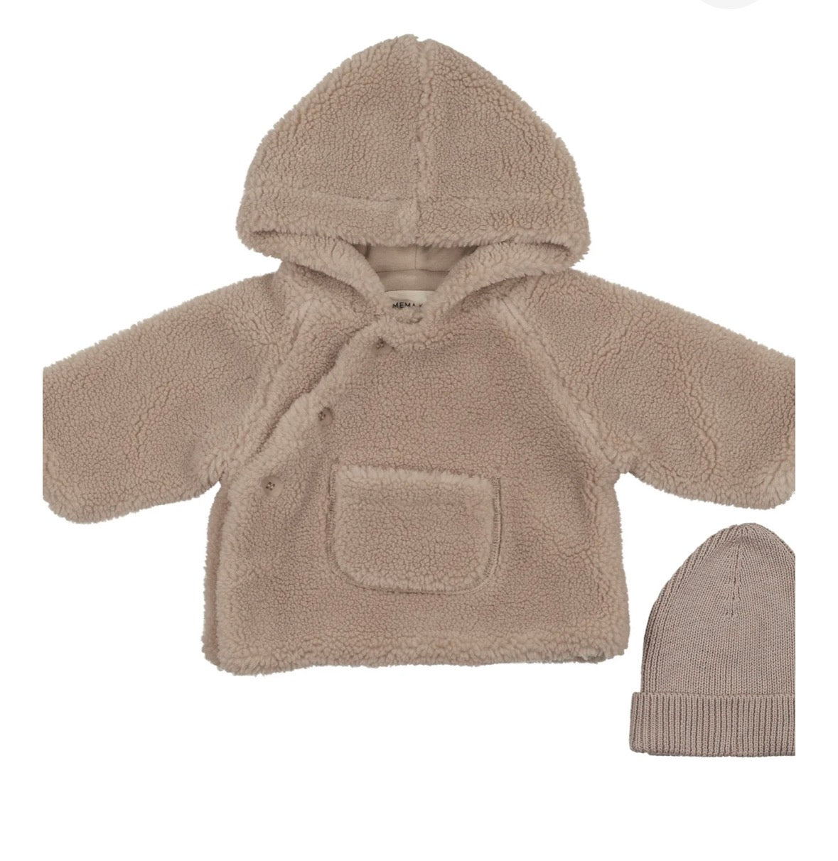 Mema Knits Beige Sherpa Jacket + Knitted Beanie