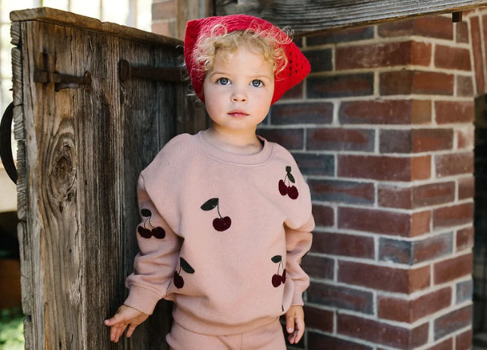 Analogie Bud Pink Cherry Patch Sweatshirt Set