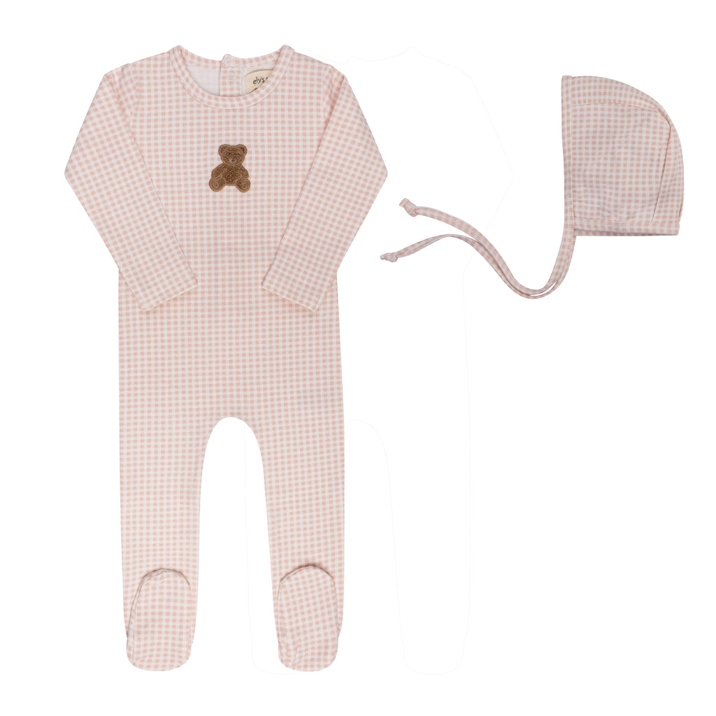 Ely's & Co Gingham Teddy Collection Footie + Bonnet