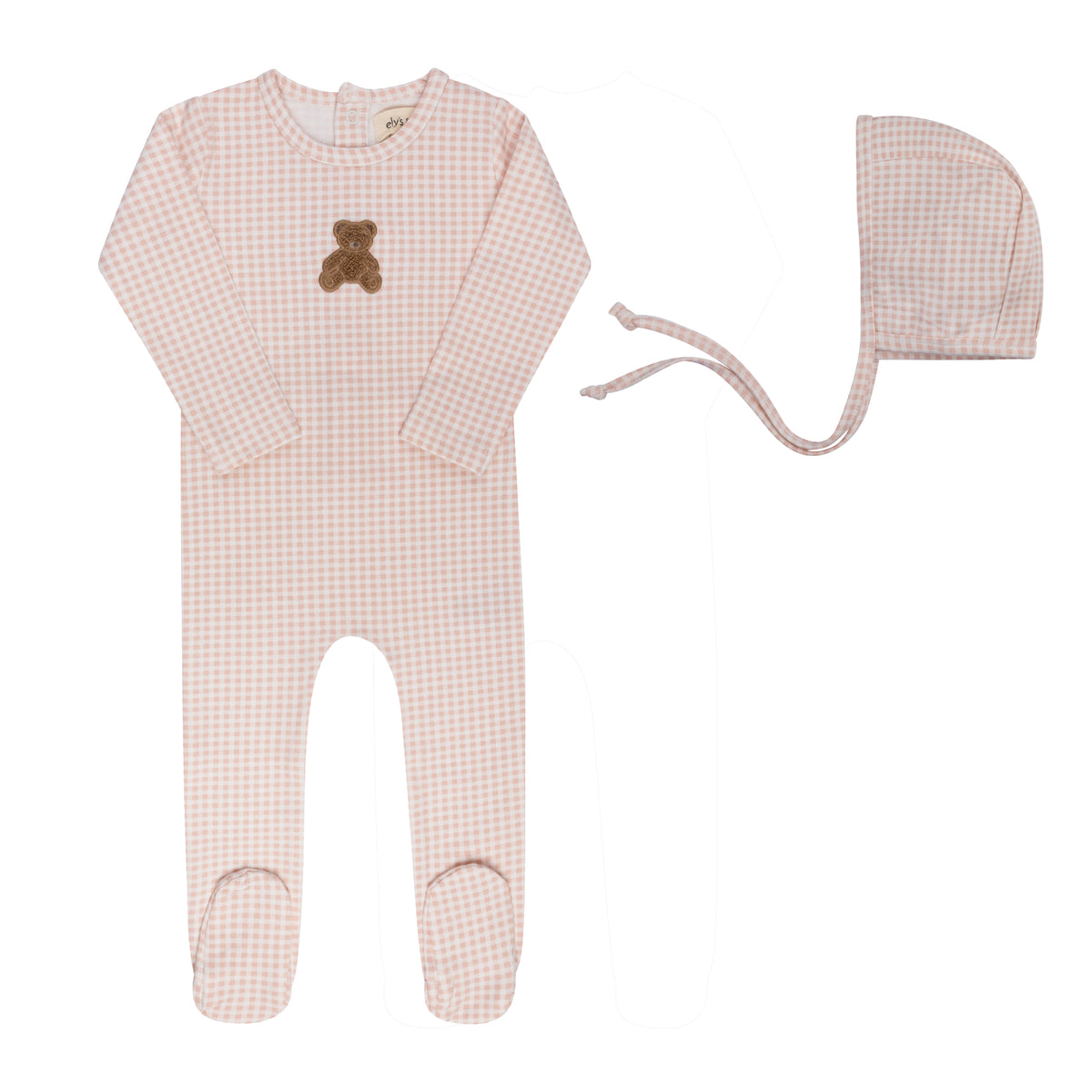 Ely's & Co Gingham Teddy Collection Footie + Bonnet