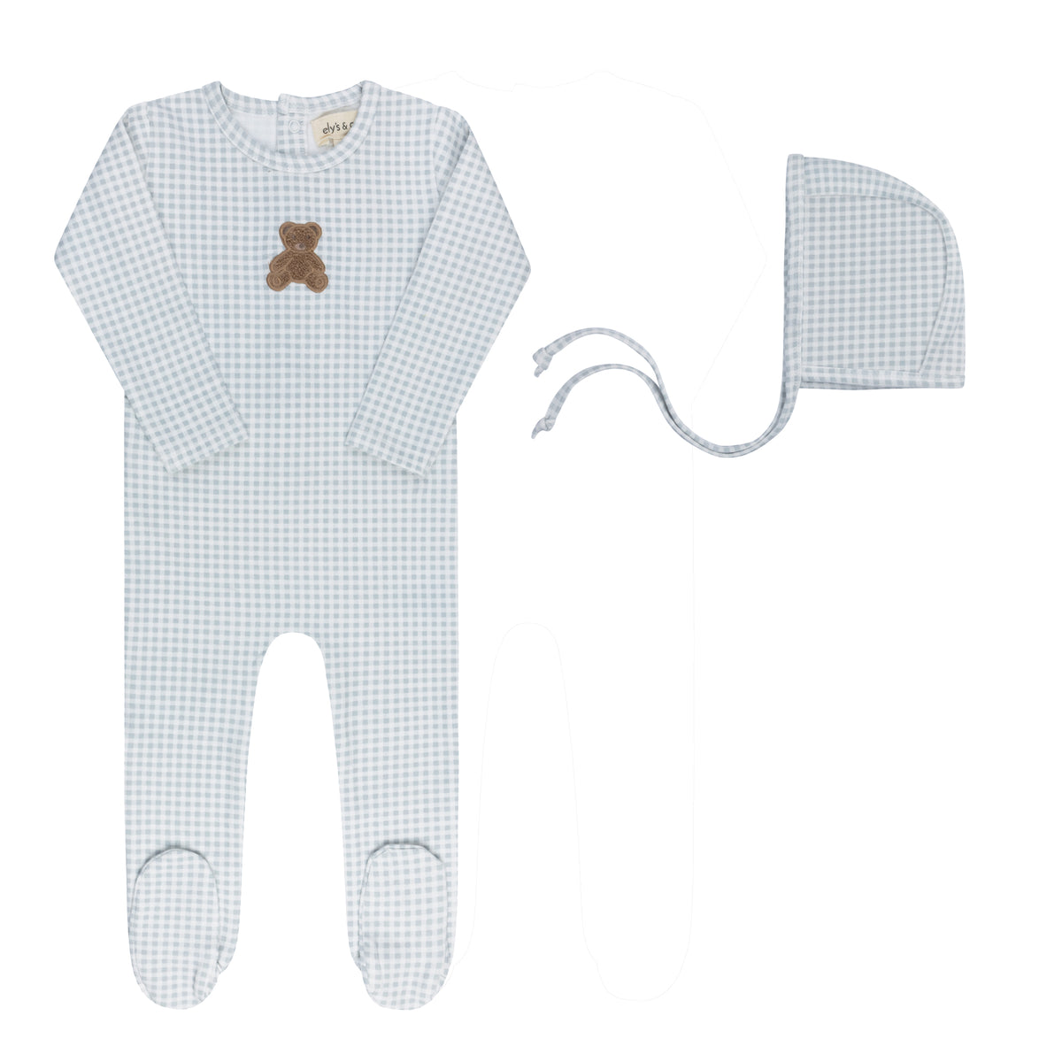 Ely's & Co Gingham Teddy Collection Footie + Bonnet