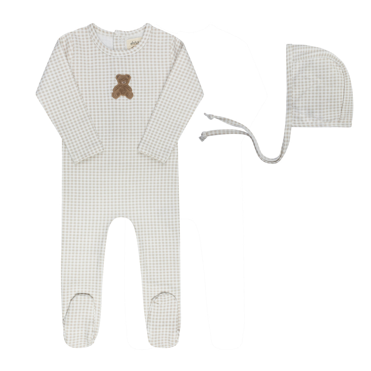 Ely's & Co Gingham Teddy Collection Footie + Bonnet