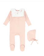 Baby jolee Pink Collar Footie and Bonnet