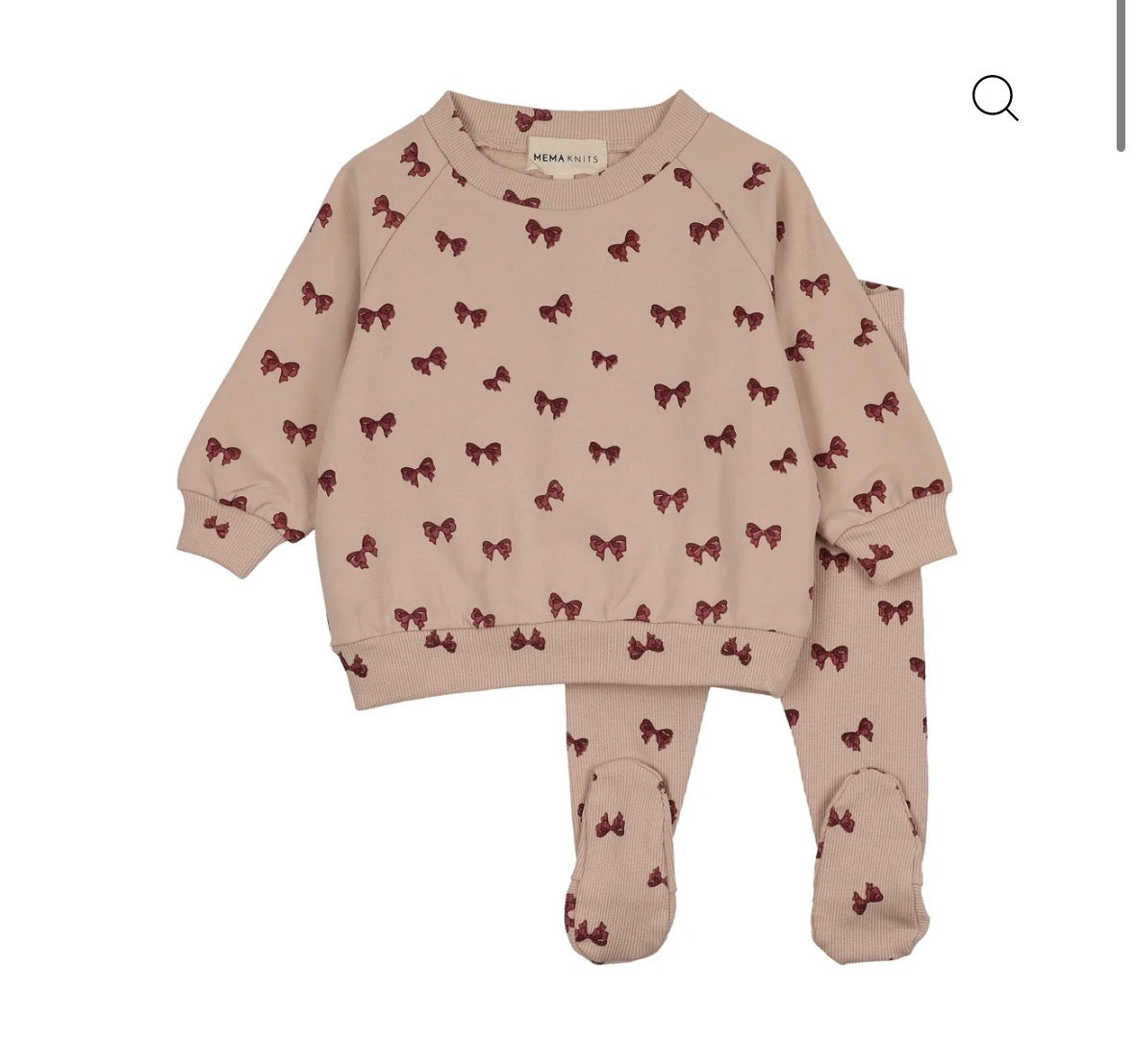 Mema Knits Burgundy Bow Print Bow Print Sweatshirt Set