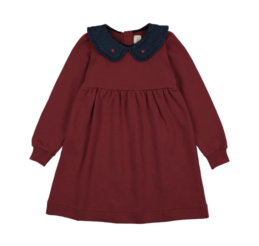 Analogie Vintage Red Sweet Campaign Denim Collar Sweatshirt Dress