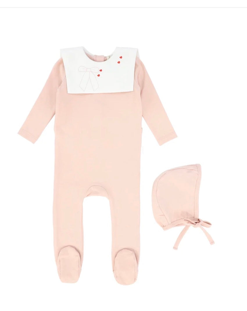 Baby jolee Pink Collar Footie and Bonnet
