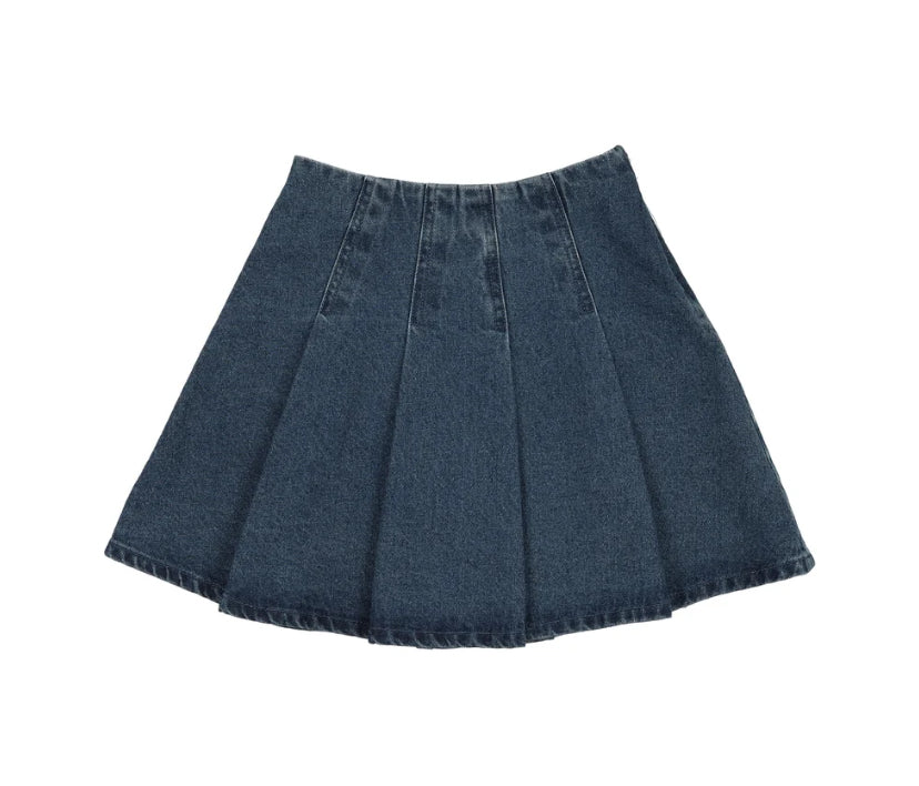 Little Legs Blue Denim Pleated Denim Skirt