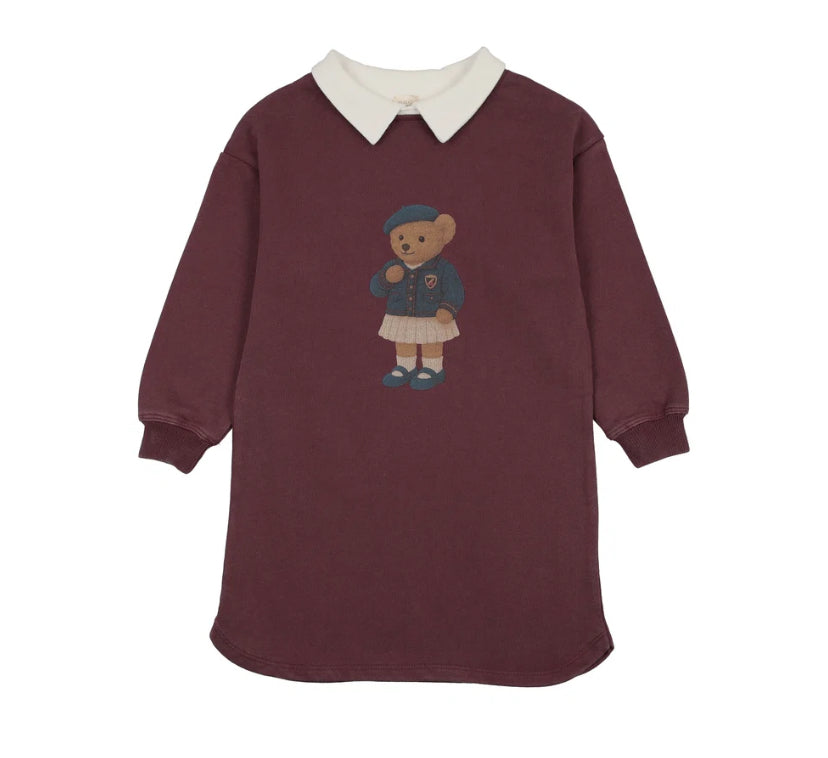 Analogie Washed Burgundy Bear Sweatshirt Dress