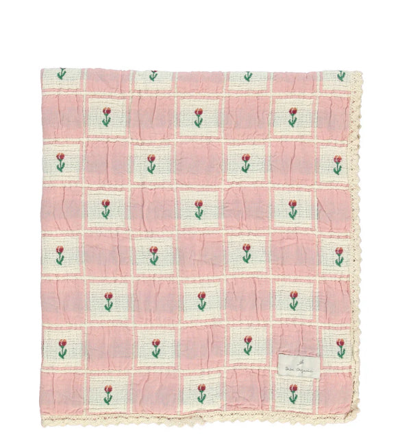 Bebe organic Crochet tulip blanket, pink