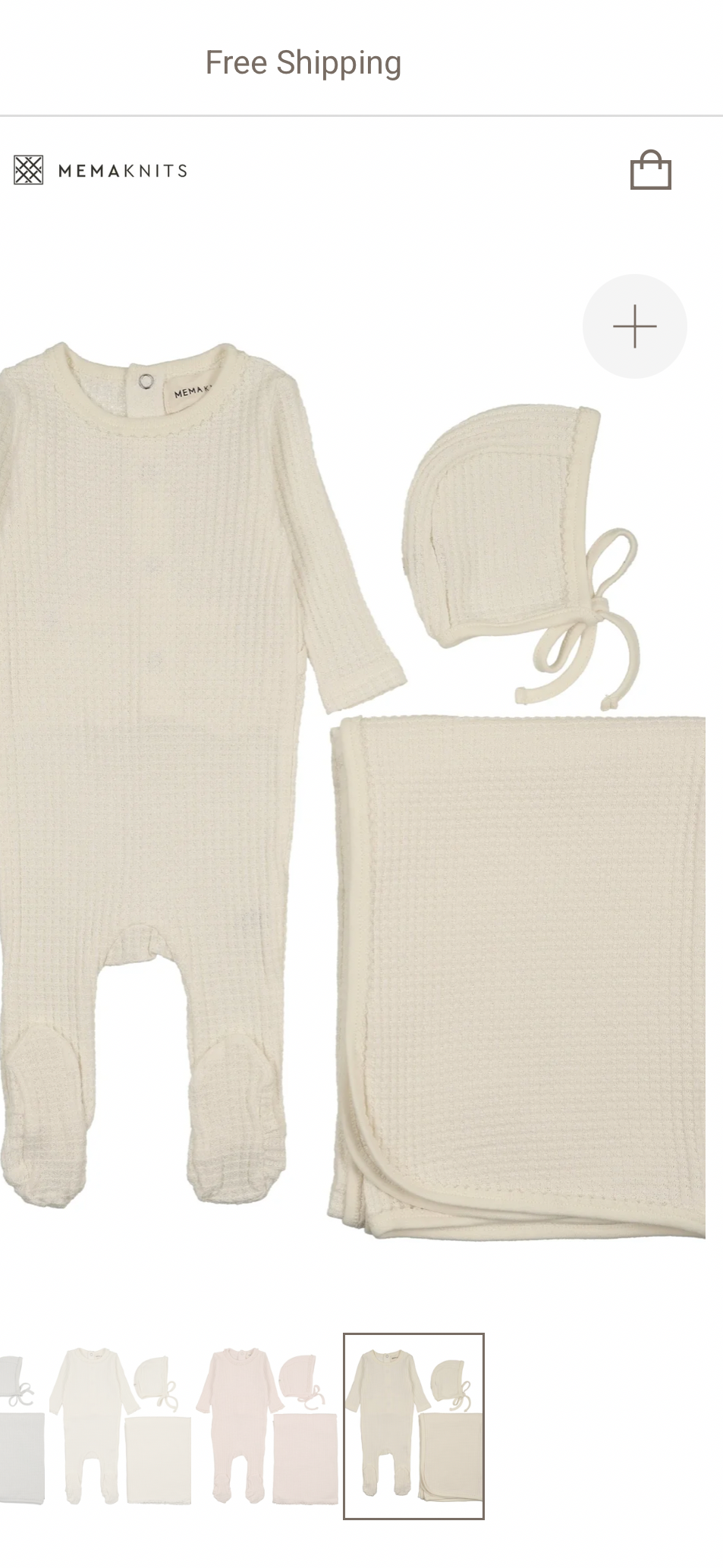 Mema Knits Ivory (w/ Picot Edge) Honeycomb Waffle Trimmed Three Piece Set