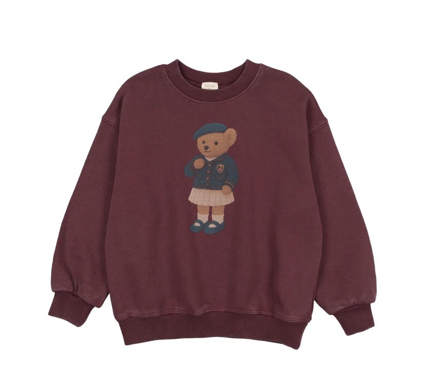 Analogie Washed Burgundy Bear Sweatshirt Girl