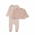 Mema Knits Pale Rose Striped Collared Footie + Cardigan