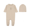 Mema Knits Light Beige - Otter Vintage Bunny Print Footie + Beanie