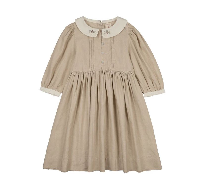 Analogie Pintuck Collar Dress 3/4 Sleeve - Wheat