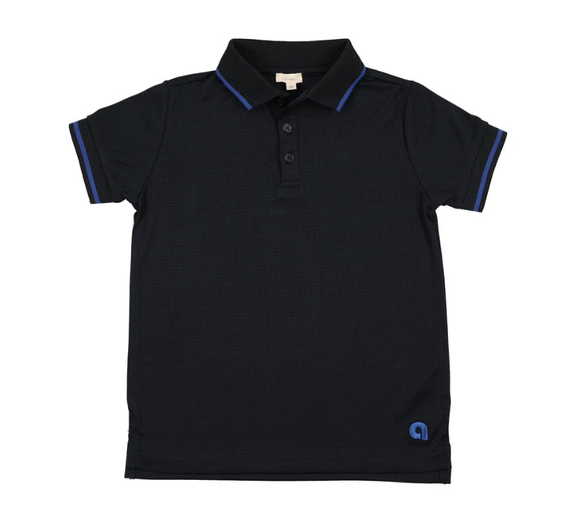 Lil Legs Textured Sports Polo Ss 8Y-16Y - Navy