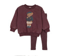 Analogie Washed Burgundy Bear Sweatshirt Set Girl
