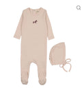 Mema Knits Baby Blush Pointelle Embroidered Horse Rocker Footie + Bonnet