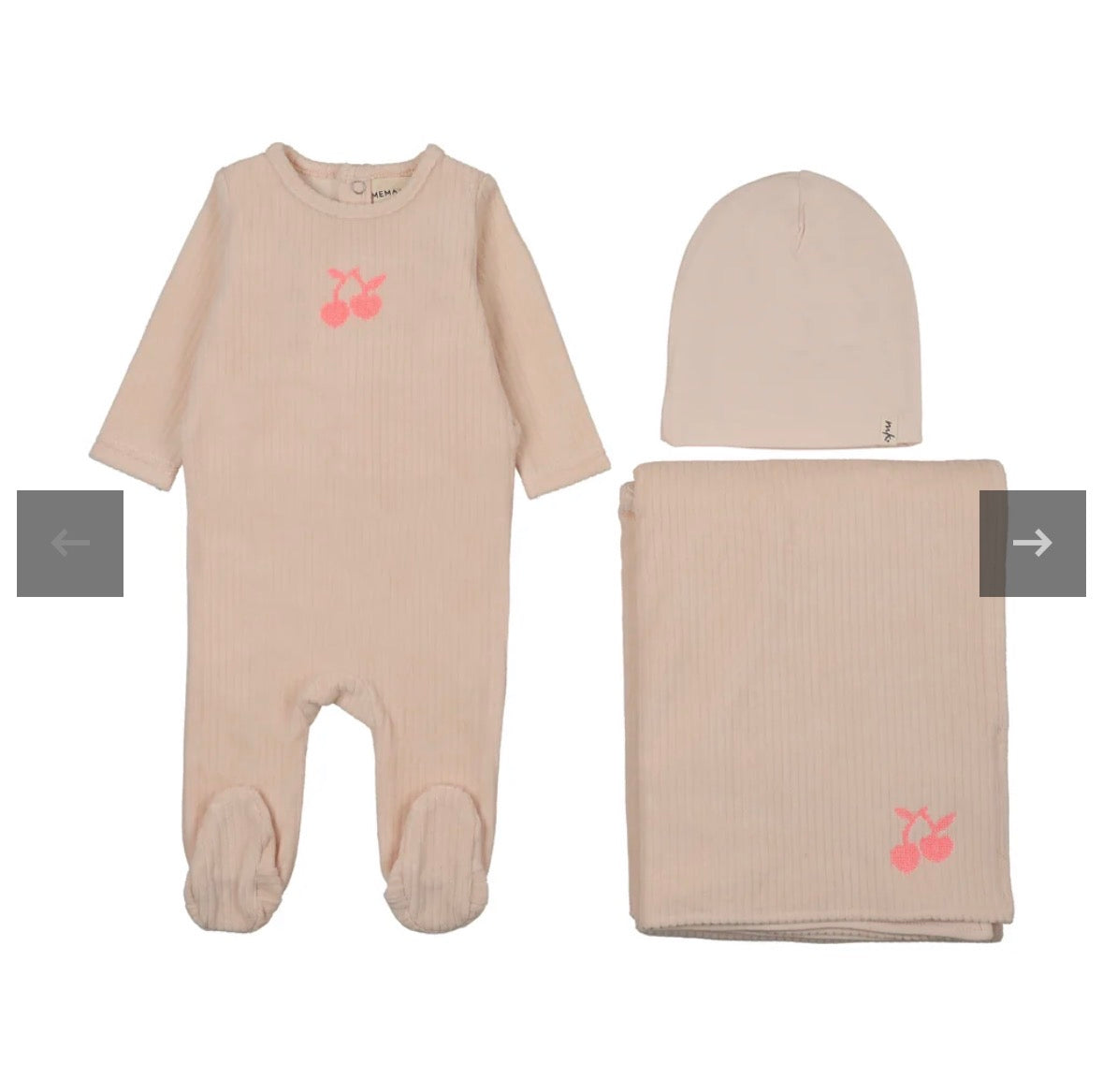 Mema Knits Baby Blush - Neon Pink Cherry Embroidered Cherry Three Piece Set