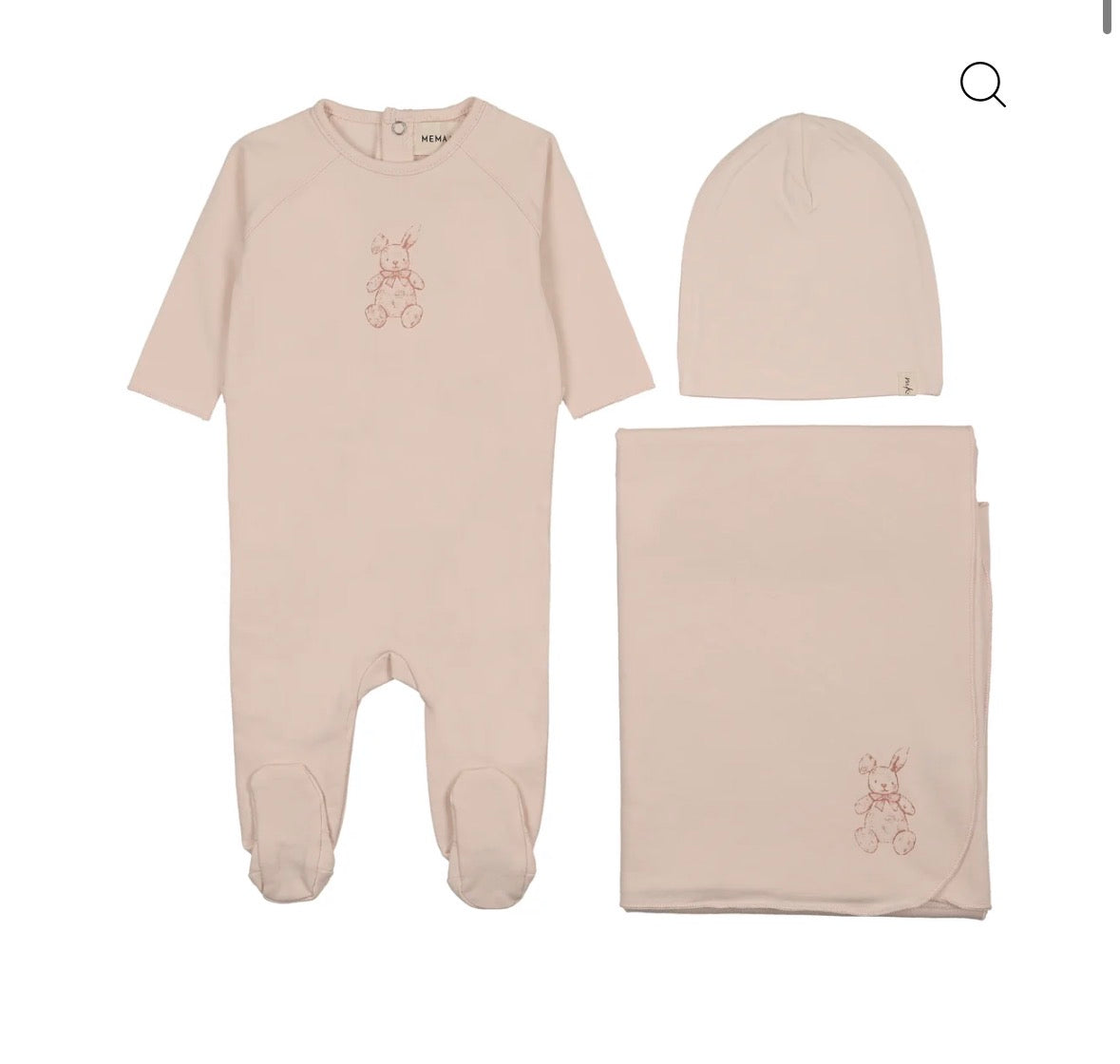 Mema Knits Baby Blush - Pink Vintage Bunny Print Three Piece Set