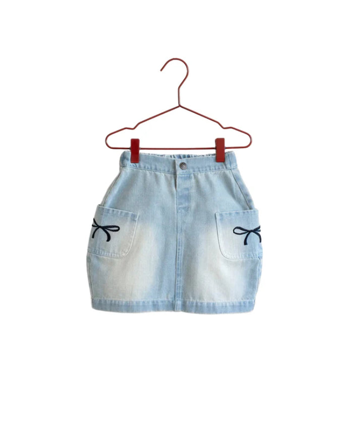 Please Mom Denim Bow Barrel Skirt