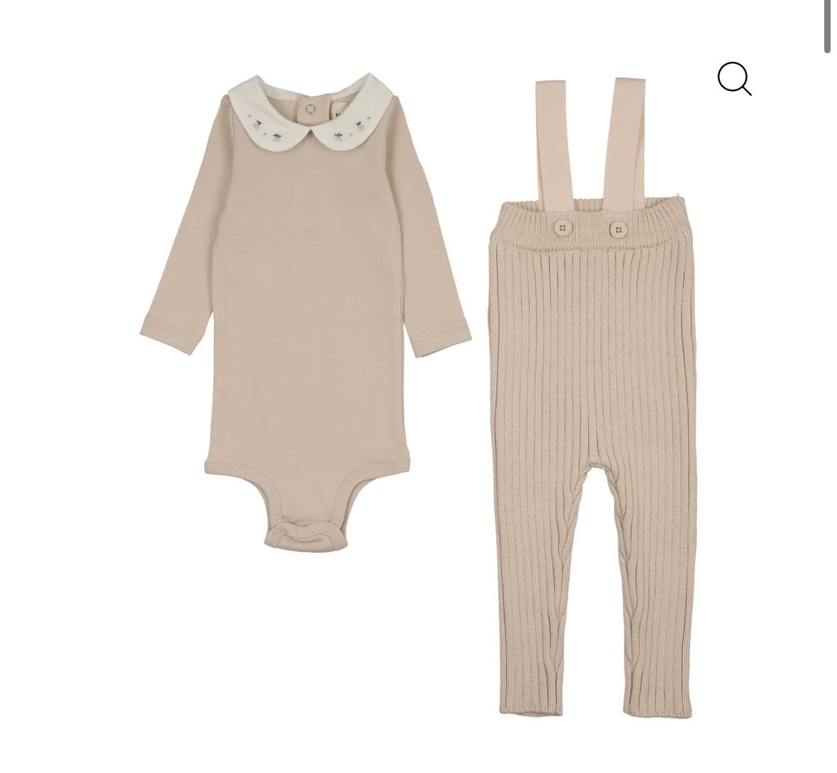 Mema Knits Sand Knit Overall + Embroidered Collar Onesie Set