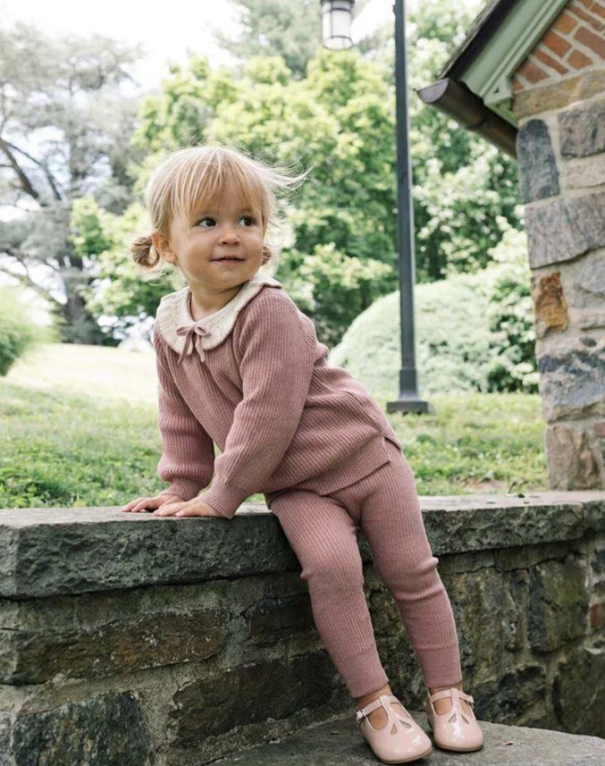 Little Legs Dried Rose Ruffle Collar Knit Toddler Set - Girl