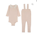 Mema Knits Baby Blush Knit Overall + Embroidered Collar Onesie Set