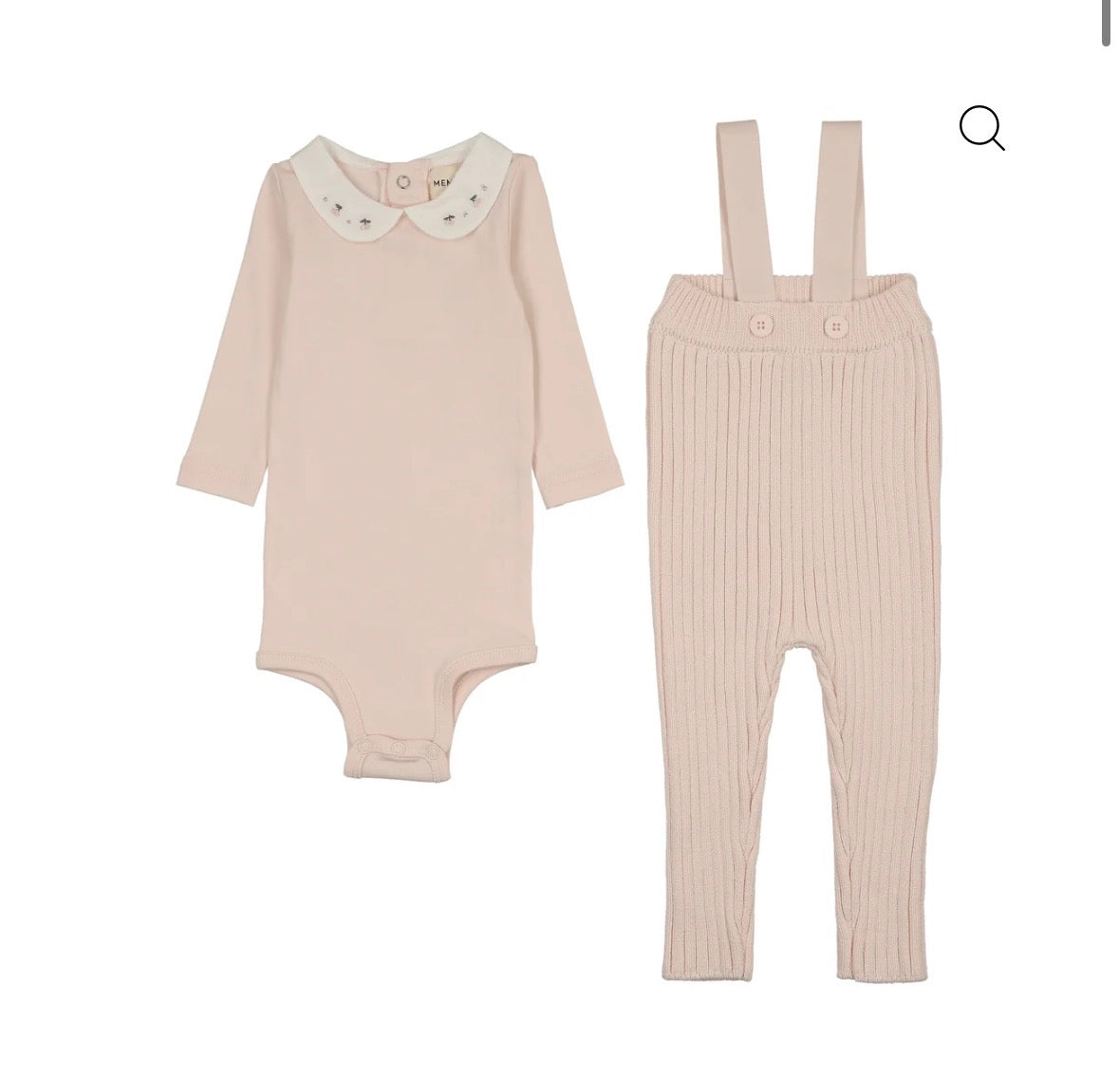 Mema Knits Baby Blush Knit Overall + Embroidered Collar Onesie Set