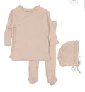 Mema Knits Waffle Ruffle Trimmed 2 piece set- Pink
