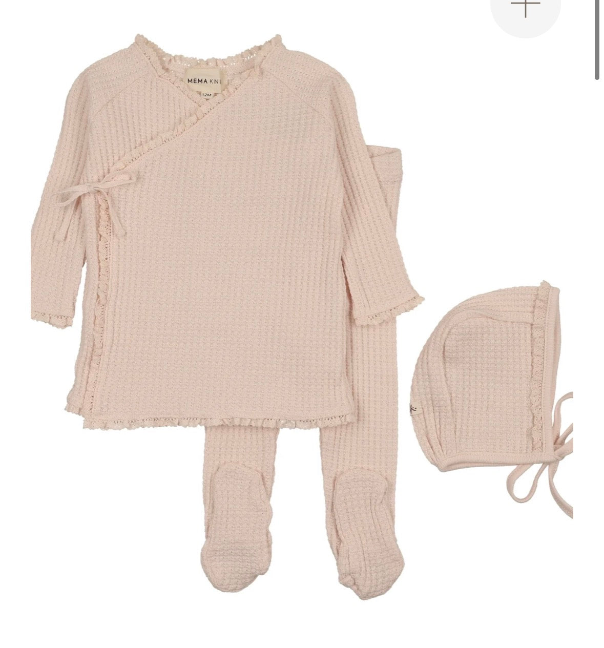 Mema Knits Waffle Ruffle Trimmed 2 piece set- Pink