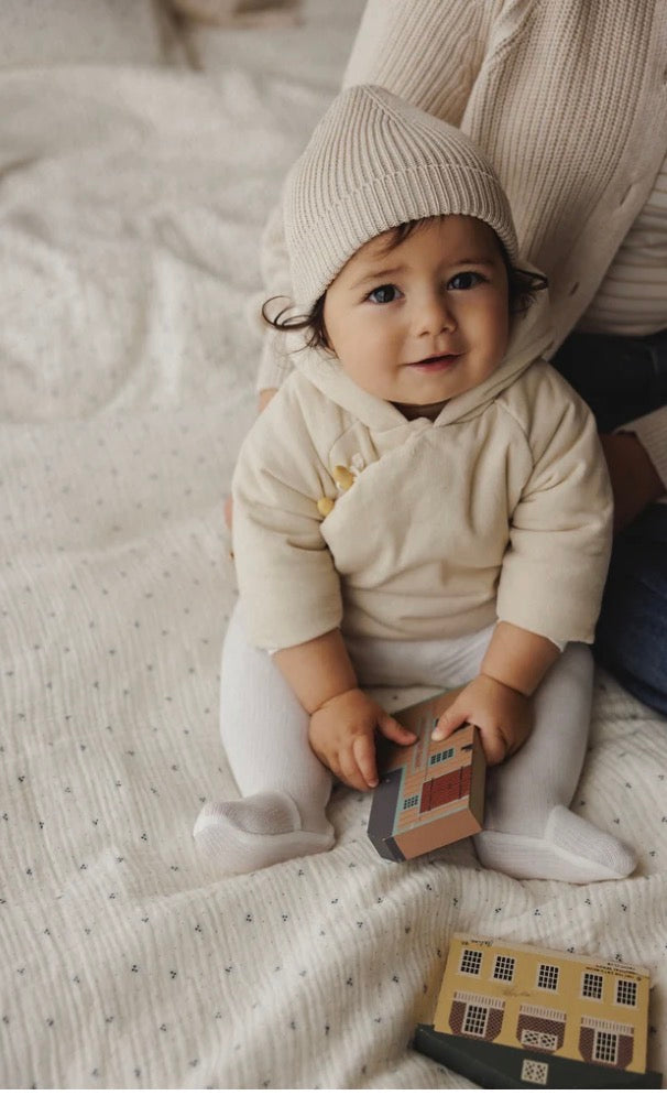 Mema Knits Winter White Corduroy Jacket + Knitted Beanie