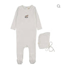 Mema Knits Winter White Pointelle Embroidered Horse Rocker Footie + Bonnet