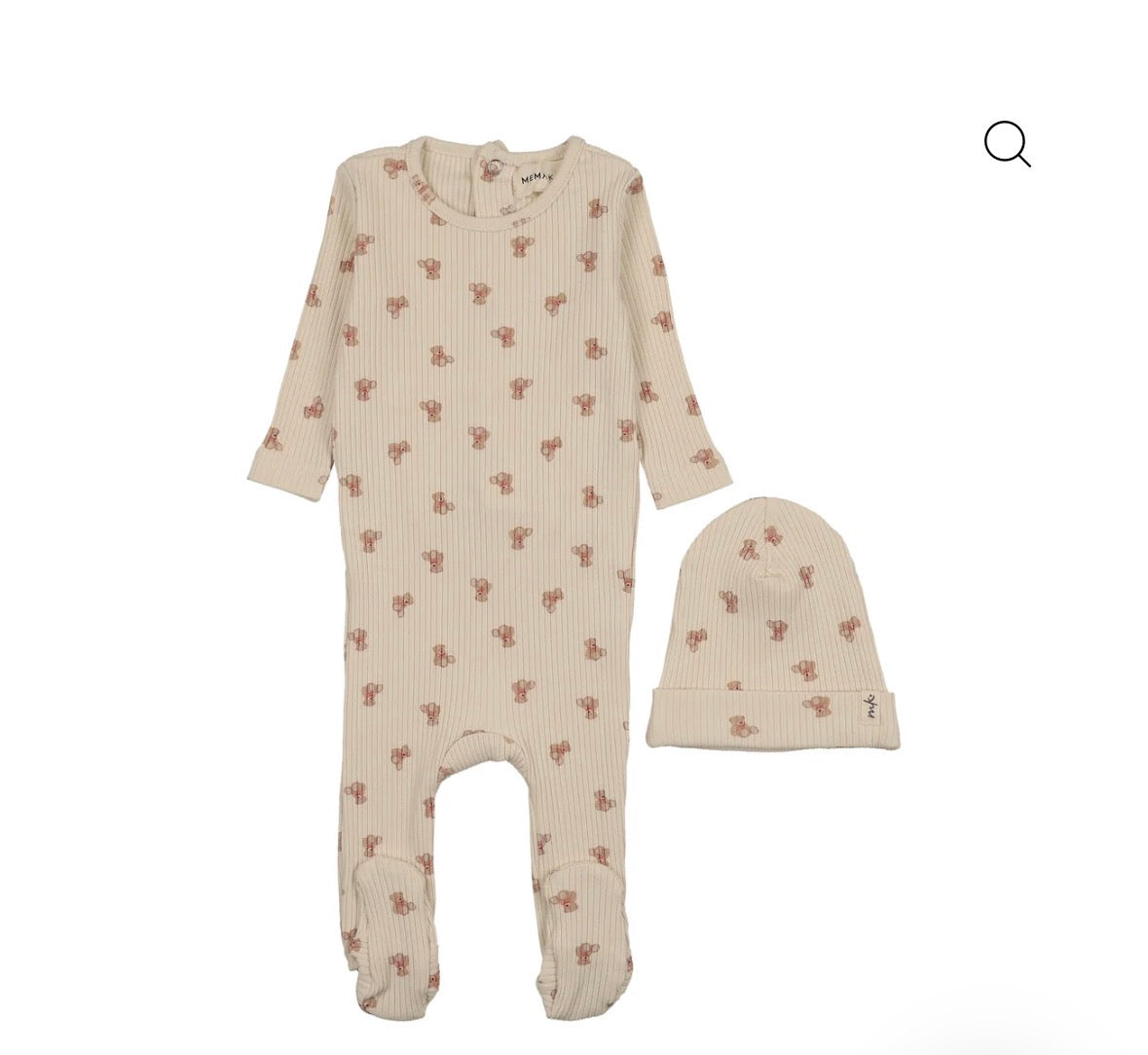 Mema Knits Bear Print Bear Printed Footie + Beanie