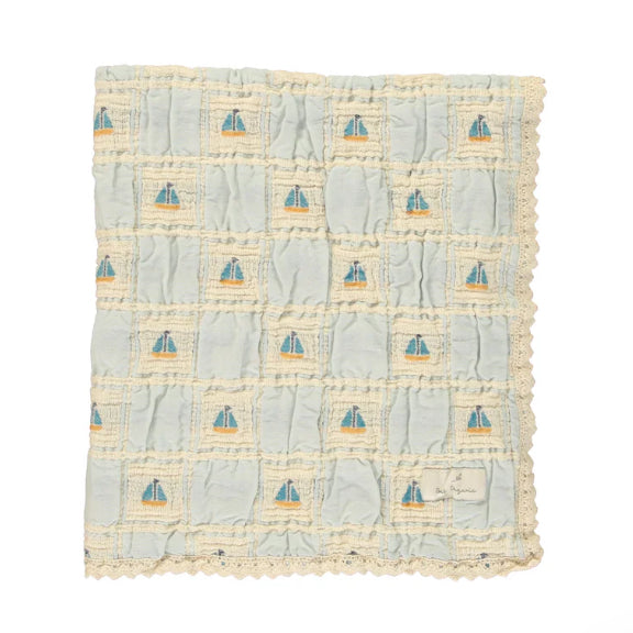 Bebe Organic Blue Atlantic boat Patchwork blanket