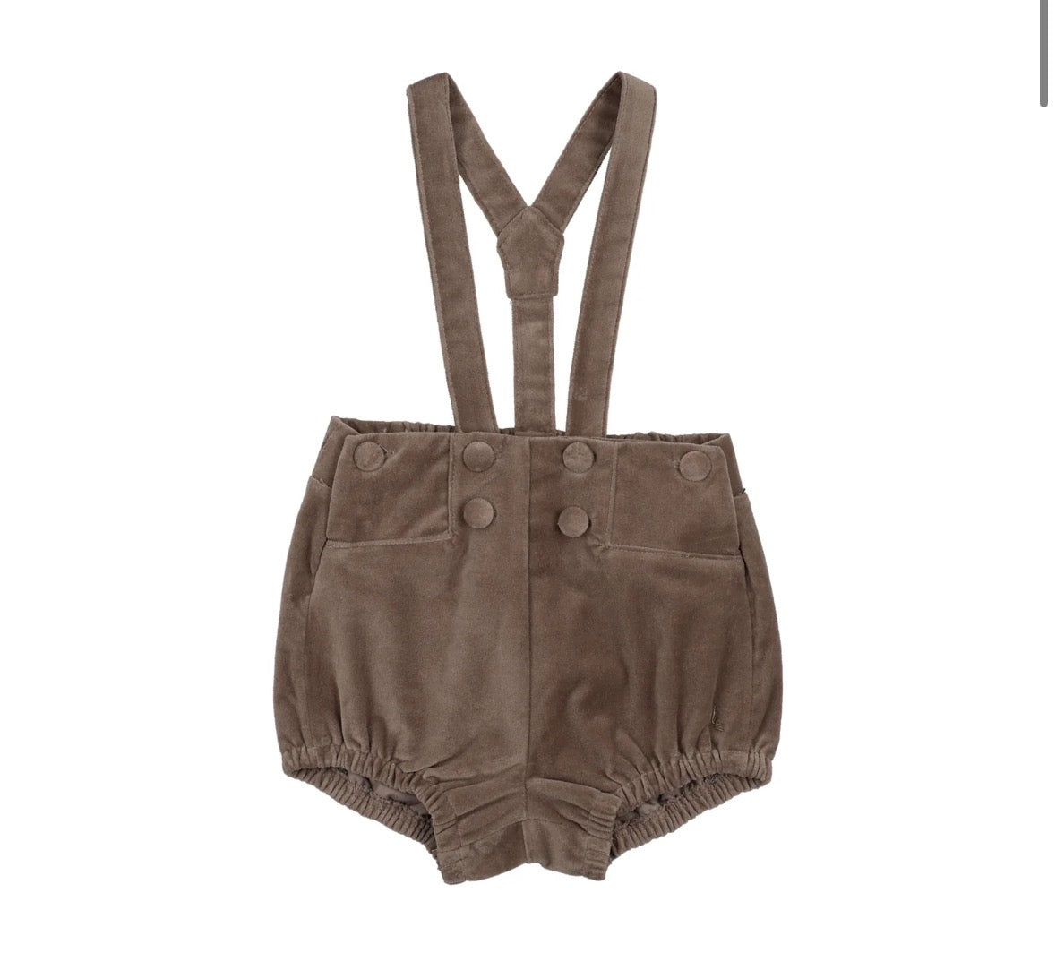 Analogie Misty Oat Velvet Gathered Suspender Shorts
