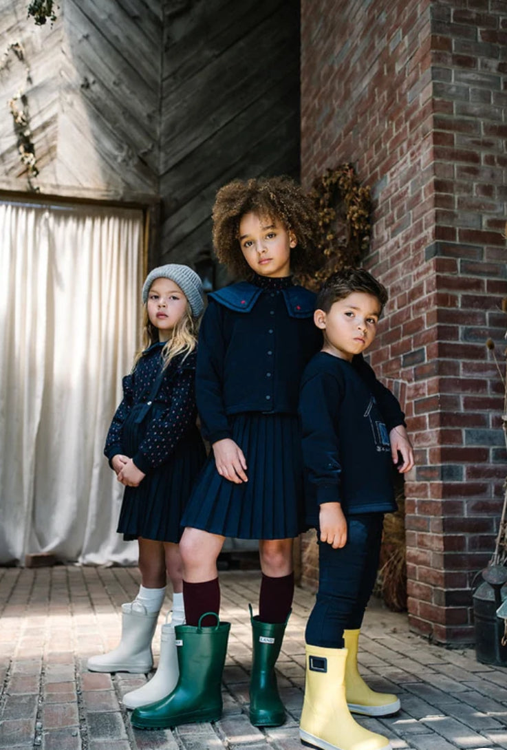 Analogie Navy Print Sweet Campaign Denim Collar Ruffle Sweatshirt