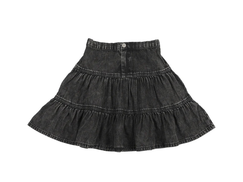 Lil Legs Denim Tiered Skirt - Black Wash