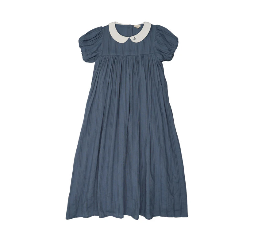 Lil Legs Embroidered Collar Maxi Short Sleeve - Off Blue