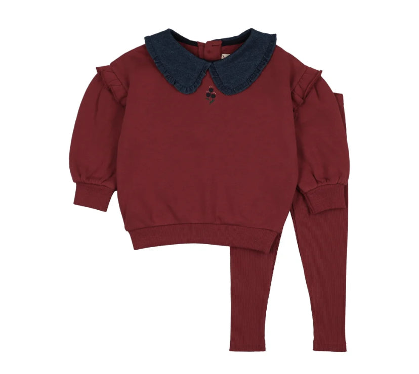 Analogie Vintage Red Sweet Campaign Toddler Ruffle Sweatshirt Set