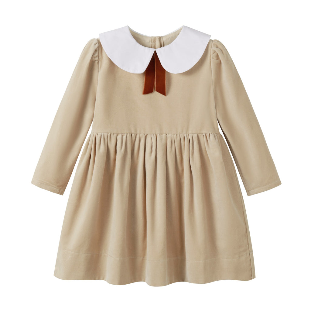 Nounelle Crushed Velour Tan Tie Dress
