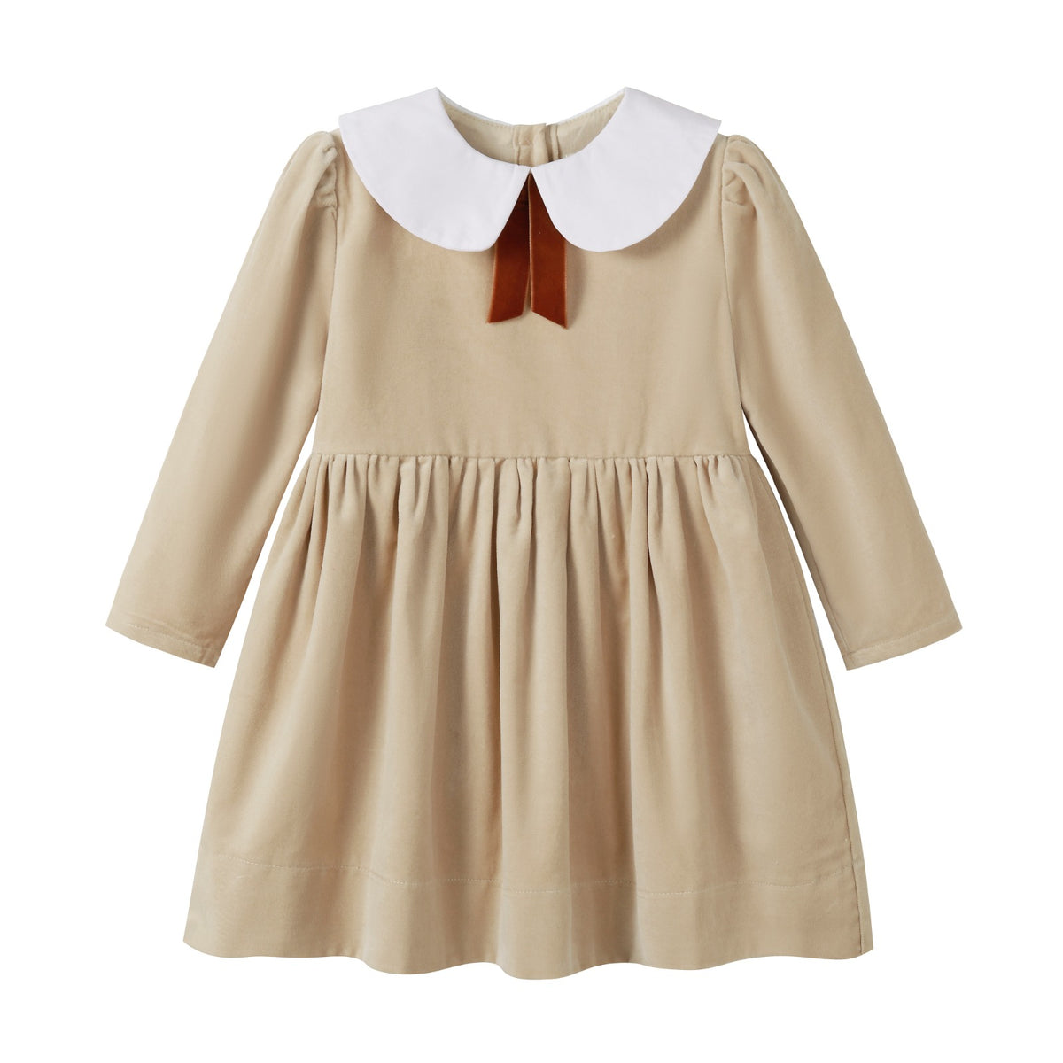 Nounelle Crushed Velour Tan Tie Dress