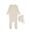 Mema Knits Ivory Honeycomb Waffle Trimmed Footie + Bonnet
