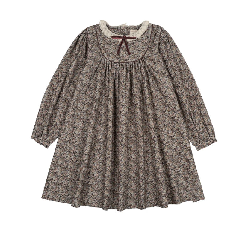 Analogie Oxford Tan Prin Home Garden Laced Trimmed Dress
