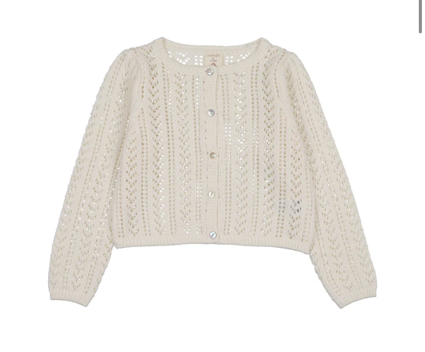 Analogie Girls Pointelle Cardigan - Cream